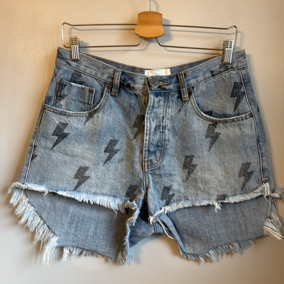 ONE TEASPOON Blue Lightning Le Wolves Mid Length Denim Short SZ 28 - Picture 4 of 8